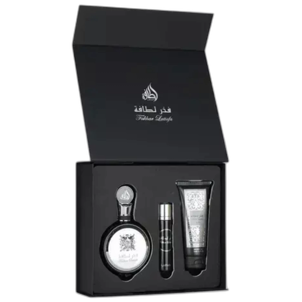 Frasco do perfume Kit Fakhar Black